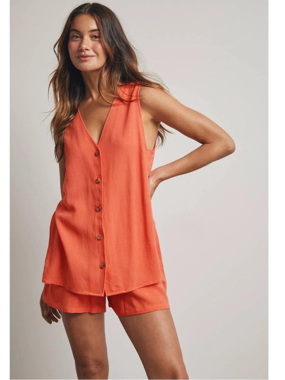 Petal and Pup Miller Coral Linen-Look Cotton Short Set NWT